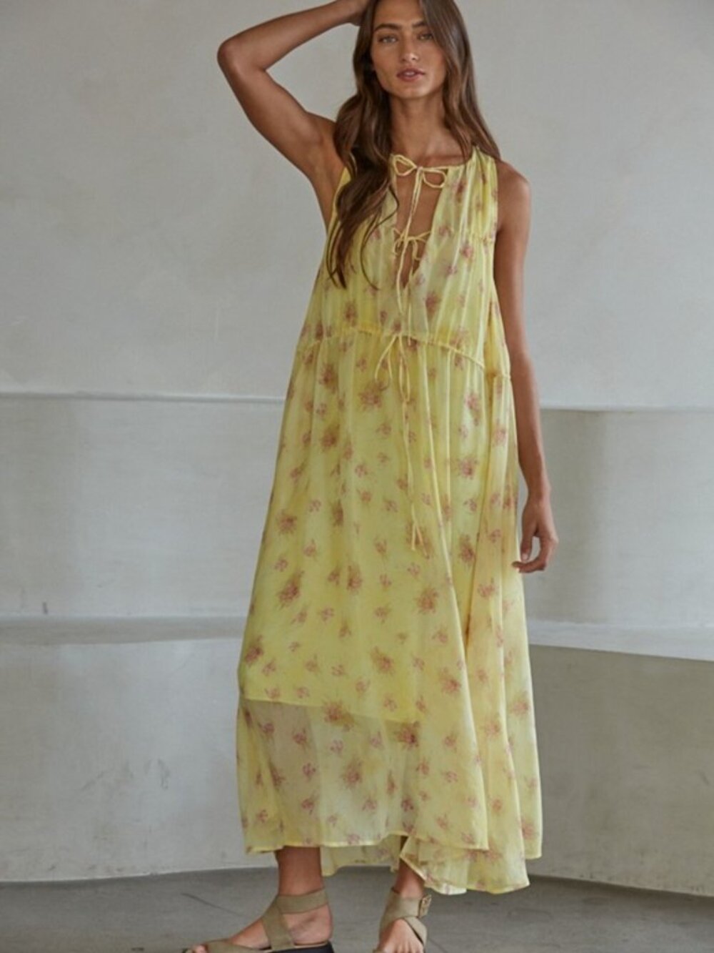 NWT By Together Marisol Floral Midi Dress - Lemon Yellow & Pink - (S/M/L)